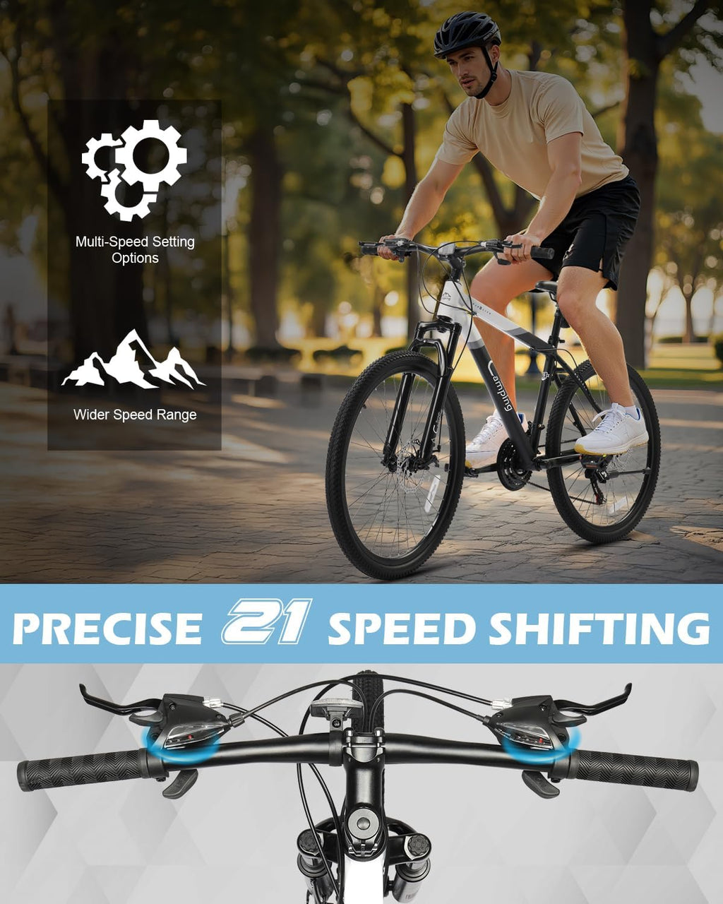 26/27.5" Mountain Bike 21 Speed Men's Mountain Bike with Lightweight Aluminum Frame, Powerful Dual Disc Brake