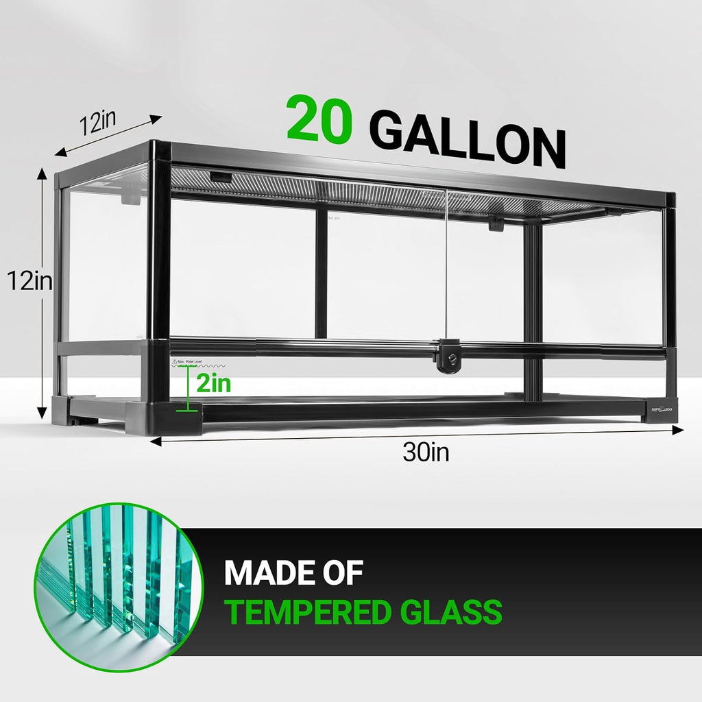 Glass Reptile Terrarium 20 Gallon, Front Opening Reptiles Tank 30" x 12"x 12" for Reptile Pets Gecko Lizard Snake