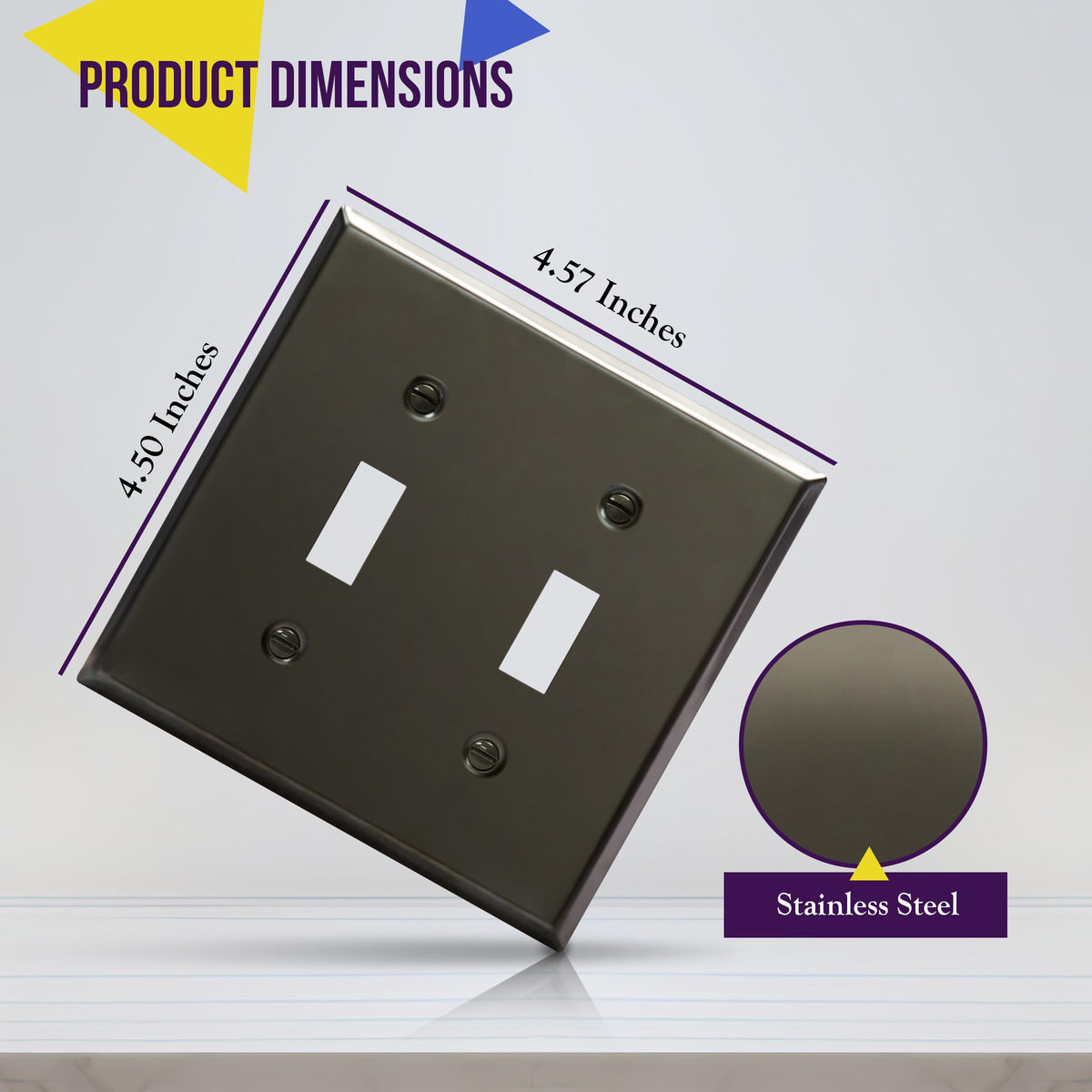 ENERLITES Toggle Light Switch Metal Wall Plate, 2-gang Polished Black