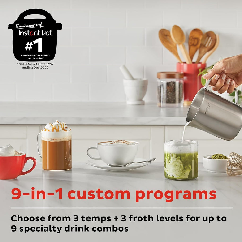 Pot Instant MagicFroth 9-in-1 Electric Milk Steamer and Frother, 17oz Stainless Steel Pitcher, Hot and Cold Foam