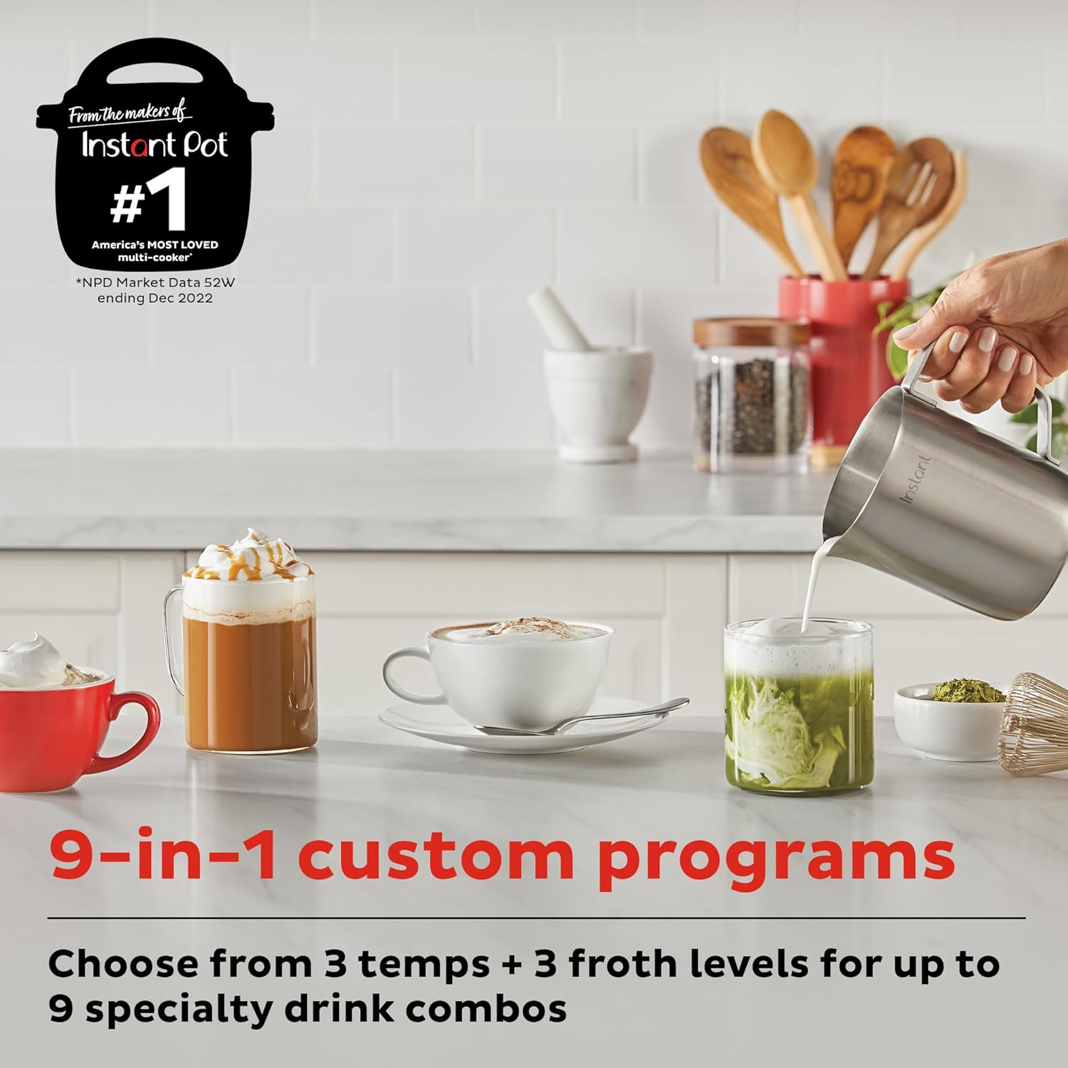 Pot Instant MagicFroth 9-in-1 Electric Milk Steamer and Frother, 17oz Stainless Steel Pitcher, Hot and Cold Foam