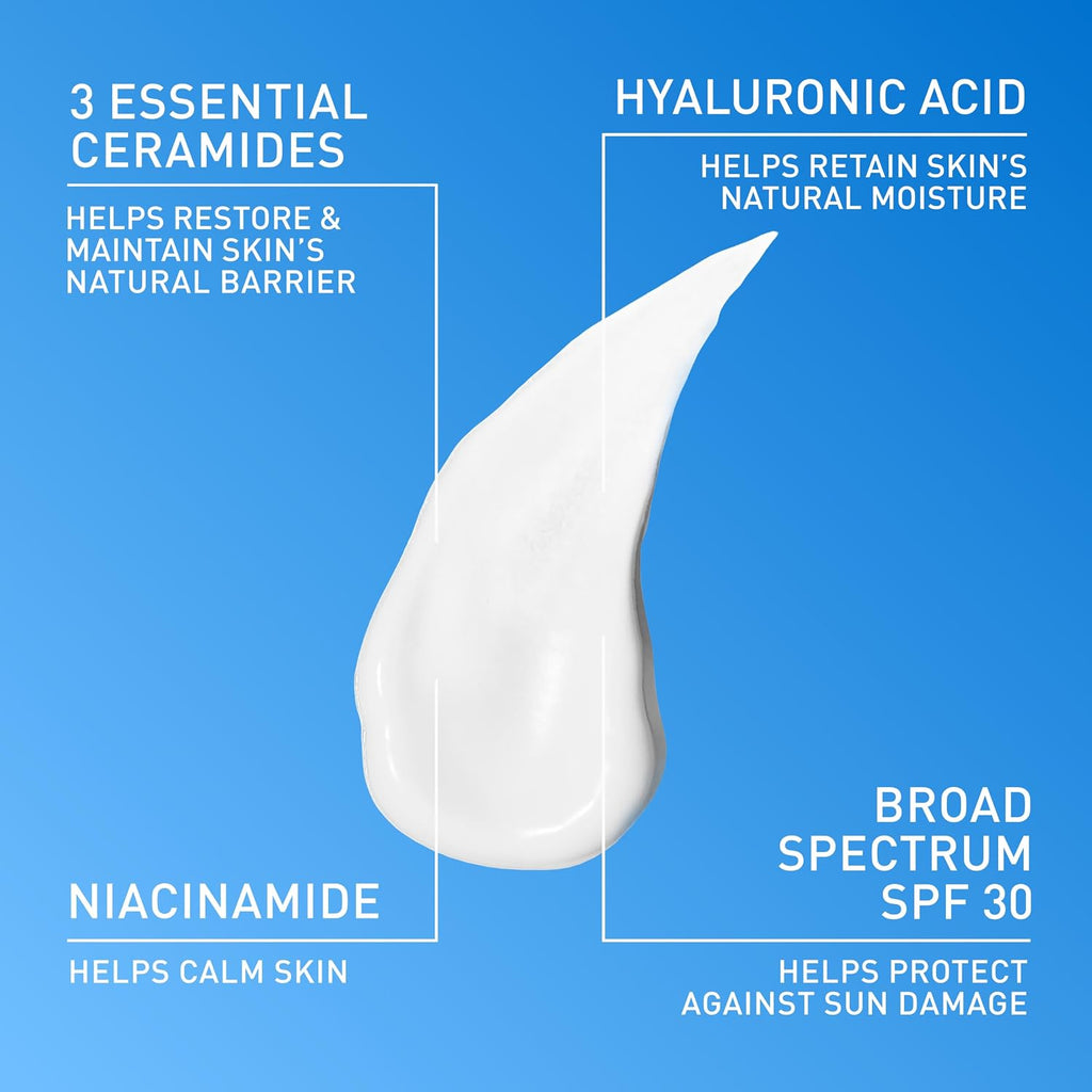 AM Oil Face Moisturizer Lotion, Sunscreen for Face, SPF 30, 3oz | Skin Care with Hyaluronic Acid & Niacinamide