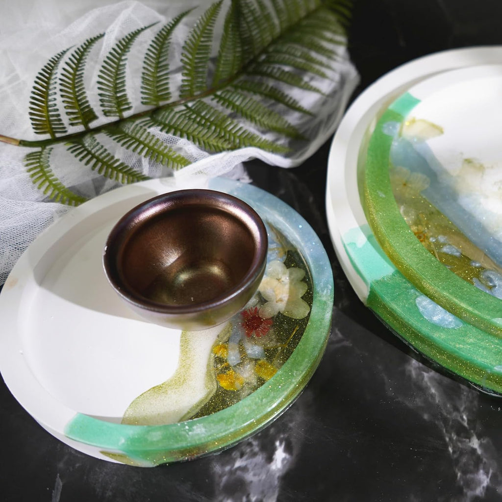 Set of 11'', 8'', 6'' Round Tray Molds Tray Resin Molds, Round Serving Tray Mold with Edges Rolling Tray Mold for