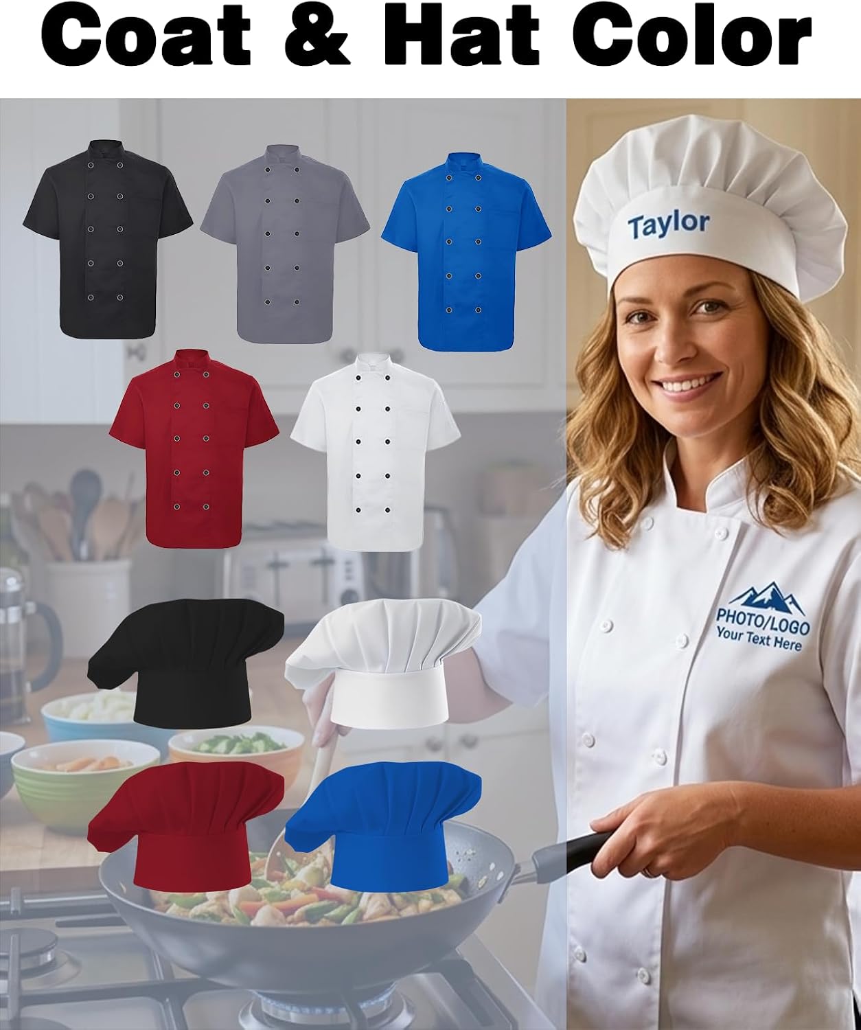 Chef Coat Personalized Men/Women Chef Jacket Bulk Customized Logo/Name/Text Chef Coat with Pockets Restaurant/Hotel