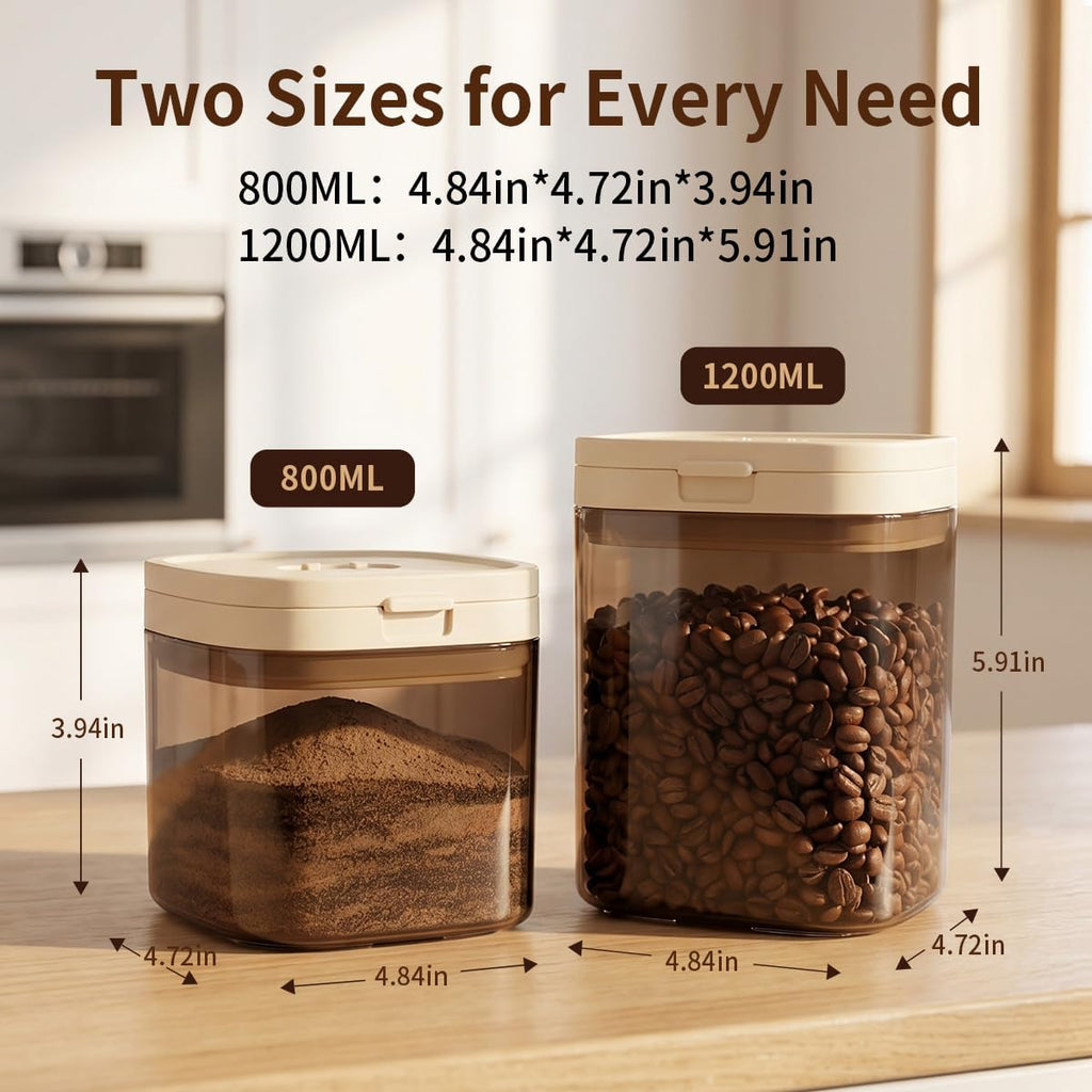 Airtight Food Storage Container with Magnetic Scoop & Built-in Leveler, 800ML Coffee Canister with Date Tracker, BPA