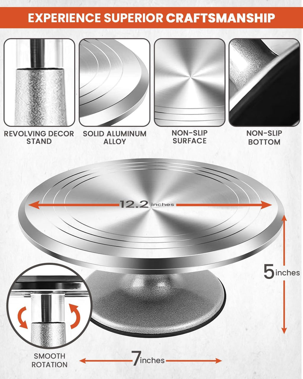 250 PCs Aluminum Cake Decorating Tools Kit with 12" Metal Turntable & Knife set-48 Numbered Icing Tips-3 Russian