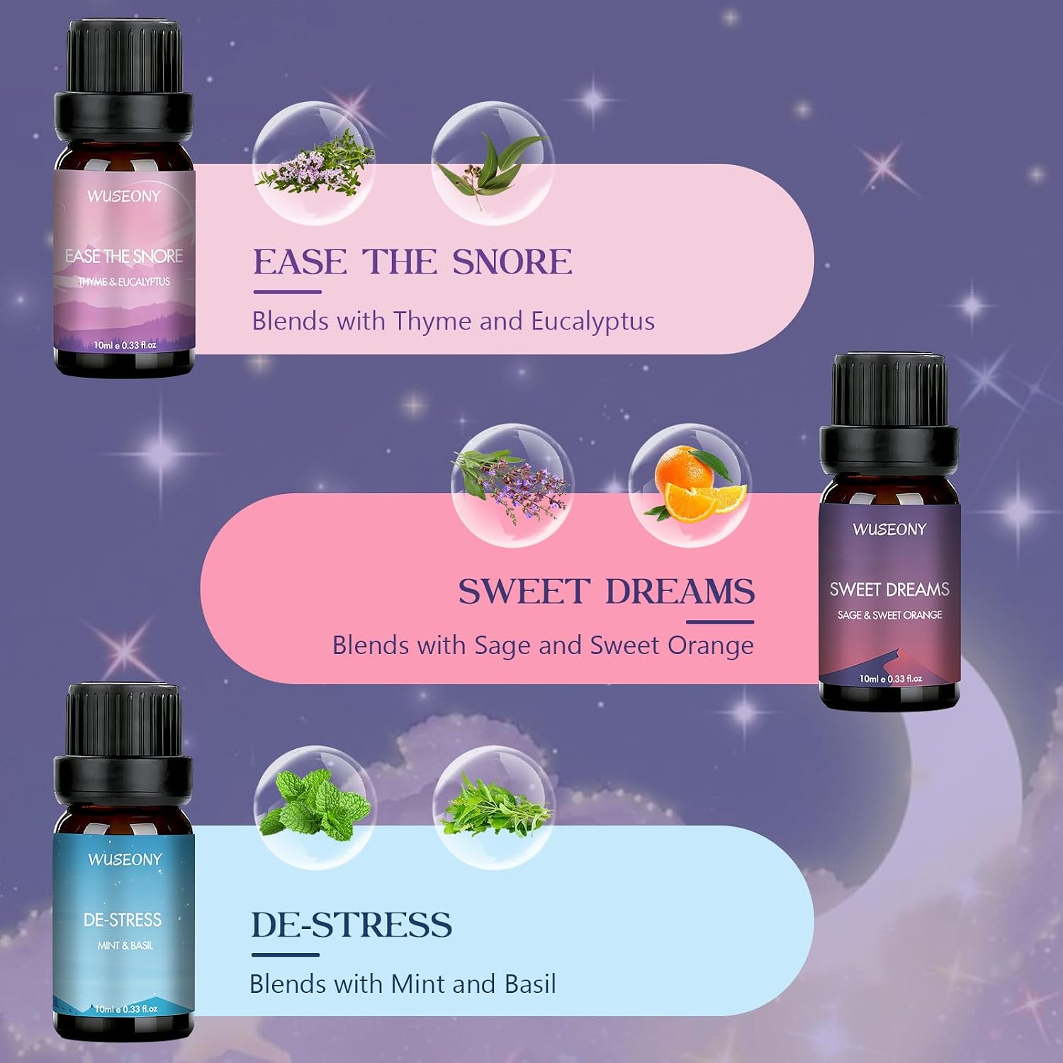 Sleep Essential Oils Set for Diffusers for Home, Set of 6 Essential Oil Blend Aromatherapy - Eucalyptus, Jasmine