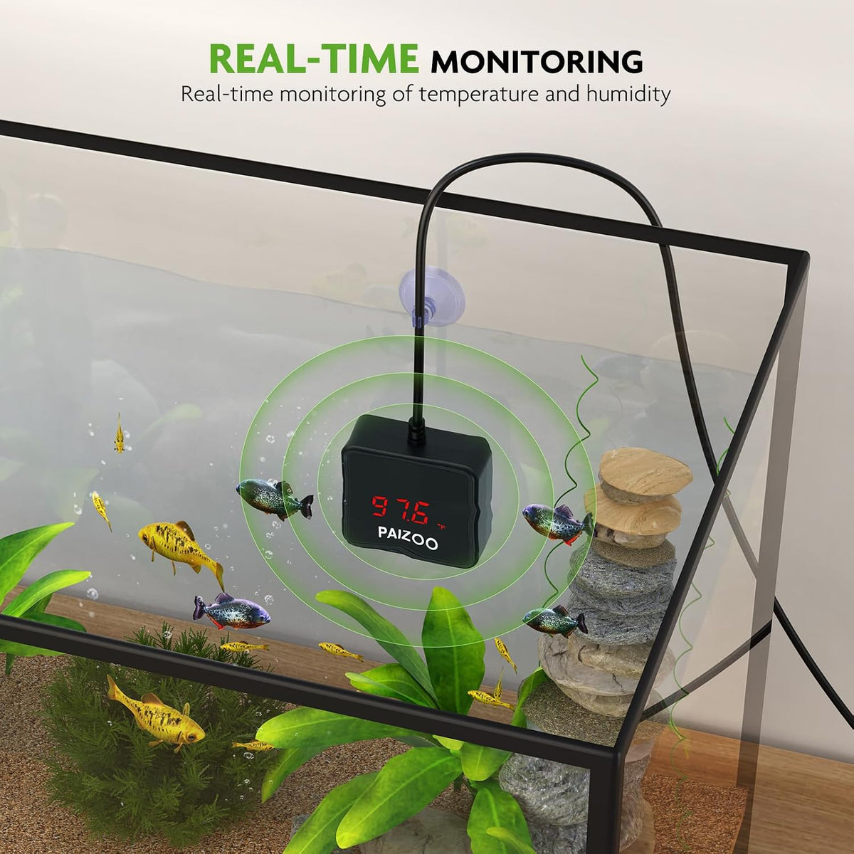 LED Waterproof Aquarium Thermometer Always-on Display with USB Cord