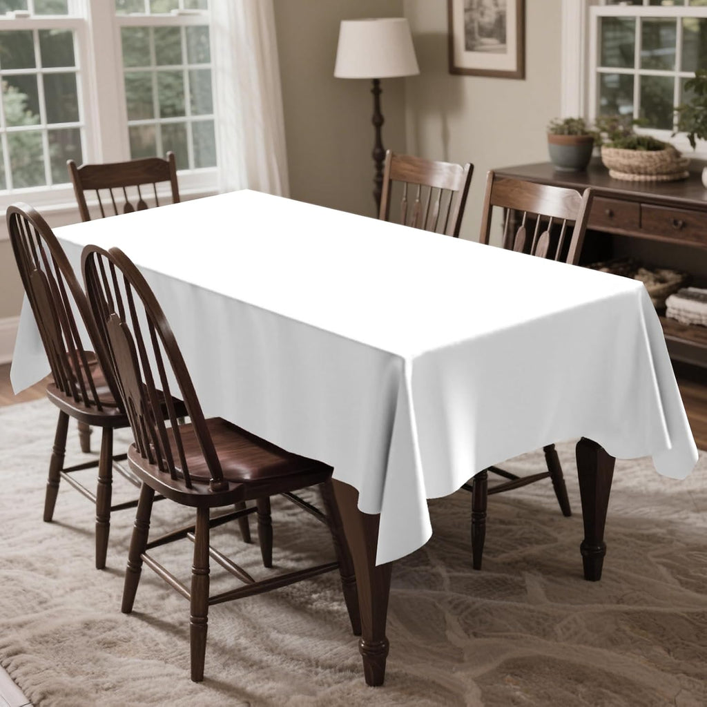 White Plastic Table Cloth Disposable Tablecloth Roll 54 Inch X 300 Feet Plastic Table Cover Roll with Slide Cutter