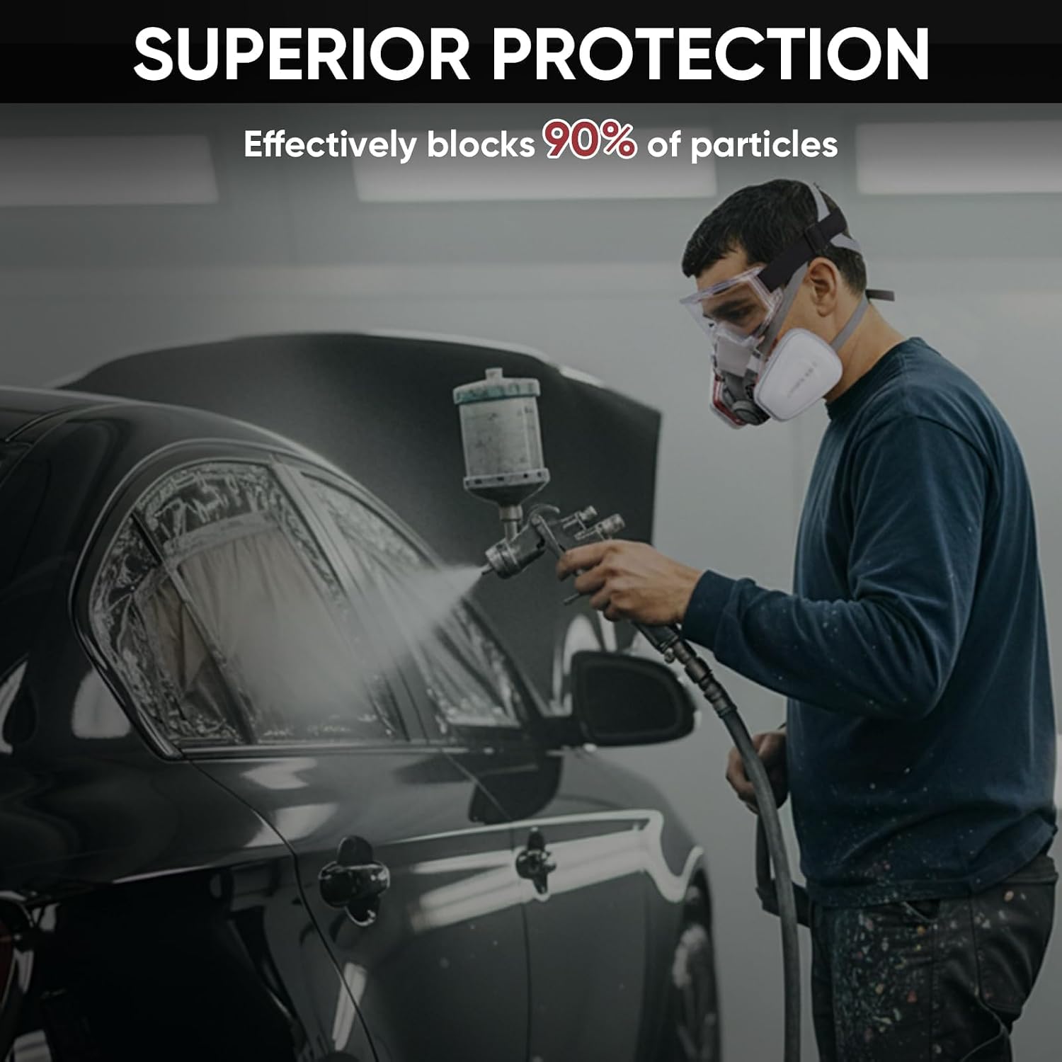 Reusable Respirator Mask with Filters, Gas Mask with Anti Fog Safety Glasses, Anti-Dust Half Face Cover Respirator