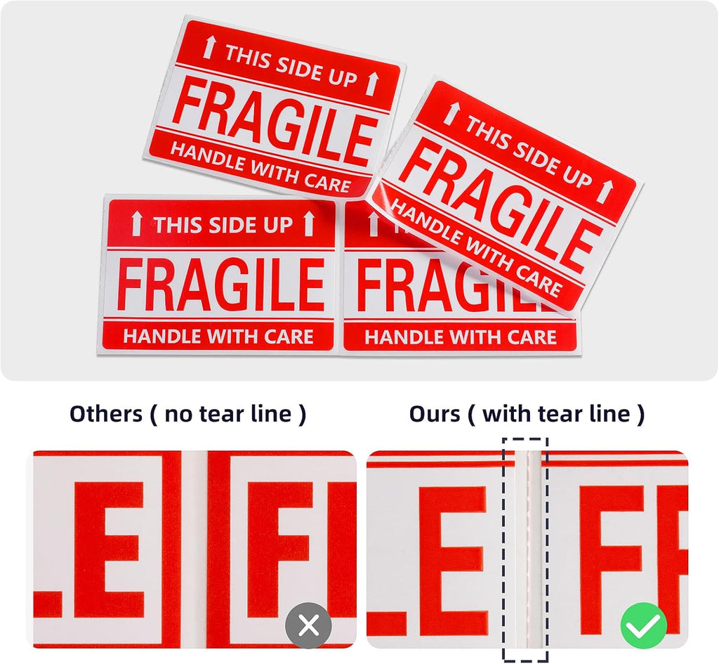 3 x 2 Inch Handle with Care This Side Up 300 Permanent Adhesive Fragile Stickers for Shipping Moving Glass Labels (1