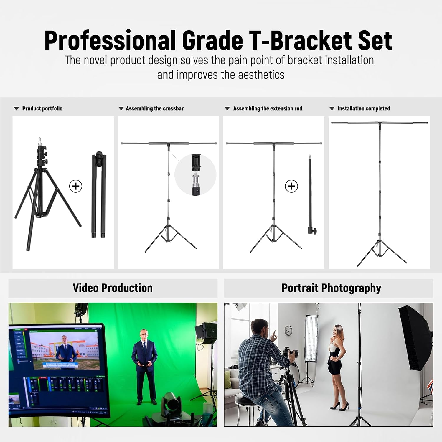 Green Screen Backdrop Kit with T-Shaped Stand 4.6x6ft Greenscreen | Adjustable Photography Background for Streaming