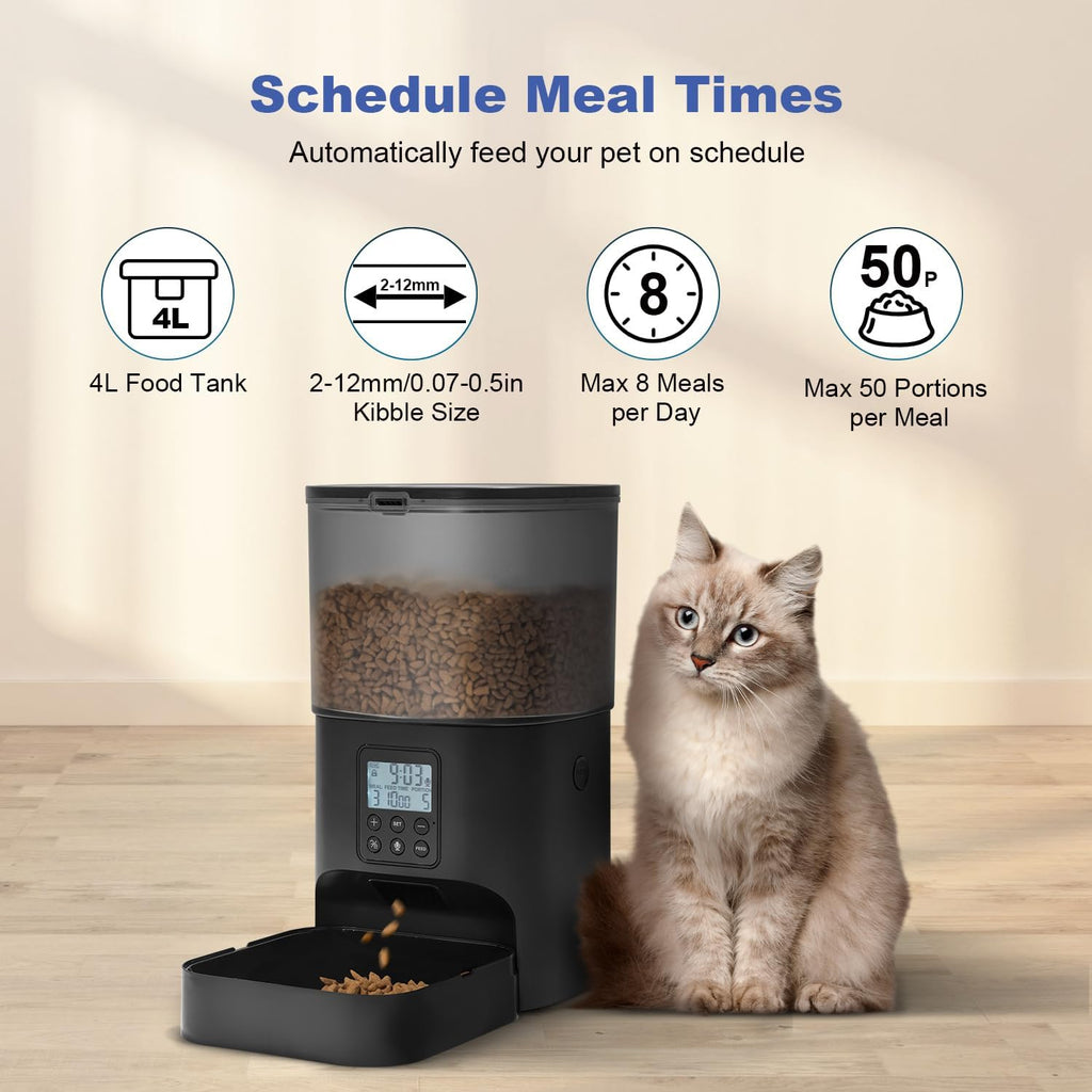 Automatic Cat Feeder,4L Timed Cat＆Dog Dry Food Dispenser