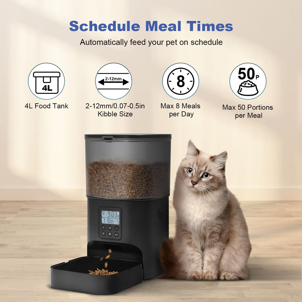 Automatic Cat Feeder,4L Timed Cat＆Dog Dry Food Dispenser