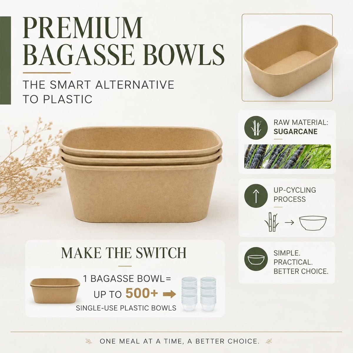 50 Pack 29 OZ Large Paper Bowls with Lids, Heavy Duty Disposable Compostable Container for Party, Disposable Bowls