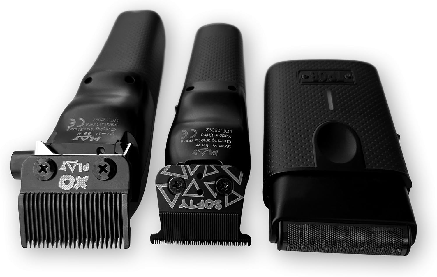 Play Barber Hair Clippers for Men 7500 RPM with Rubber Grips (Blackout 3 Set)