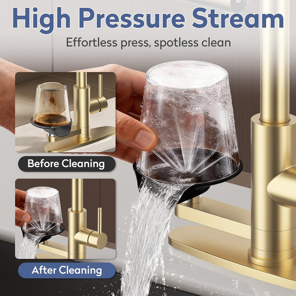 Pull Down Kitchen Faucet with Glass Rinser (Brushed Gold)