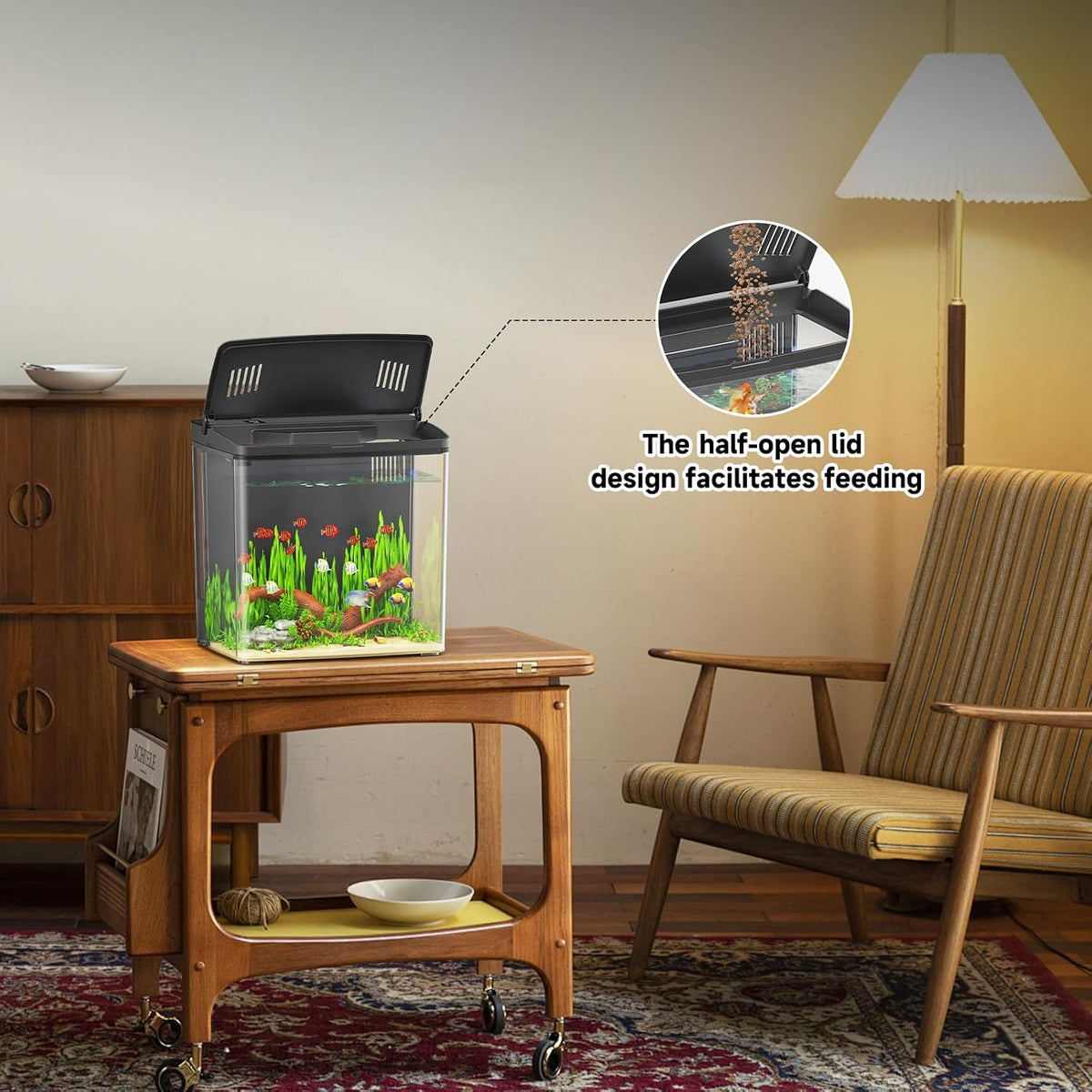1 Gallon Acrylic Fish Tank Kit for Kids with Filter and 5-Mode Light