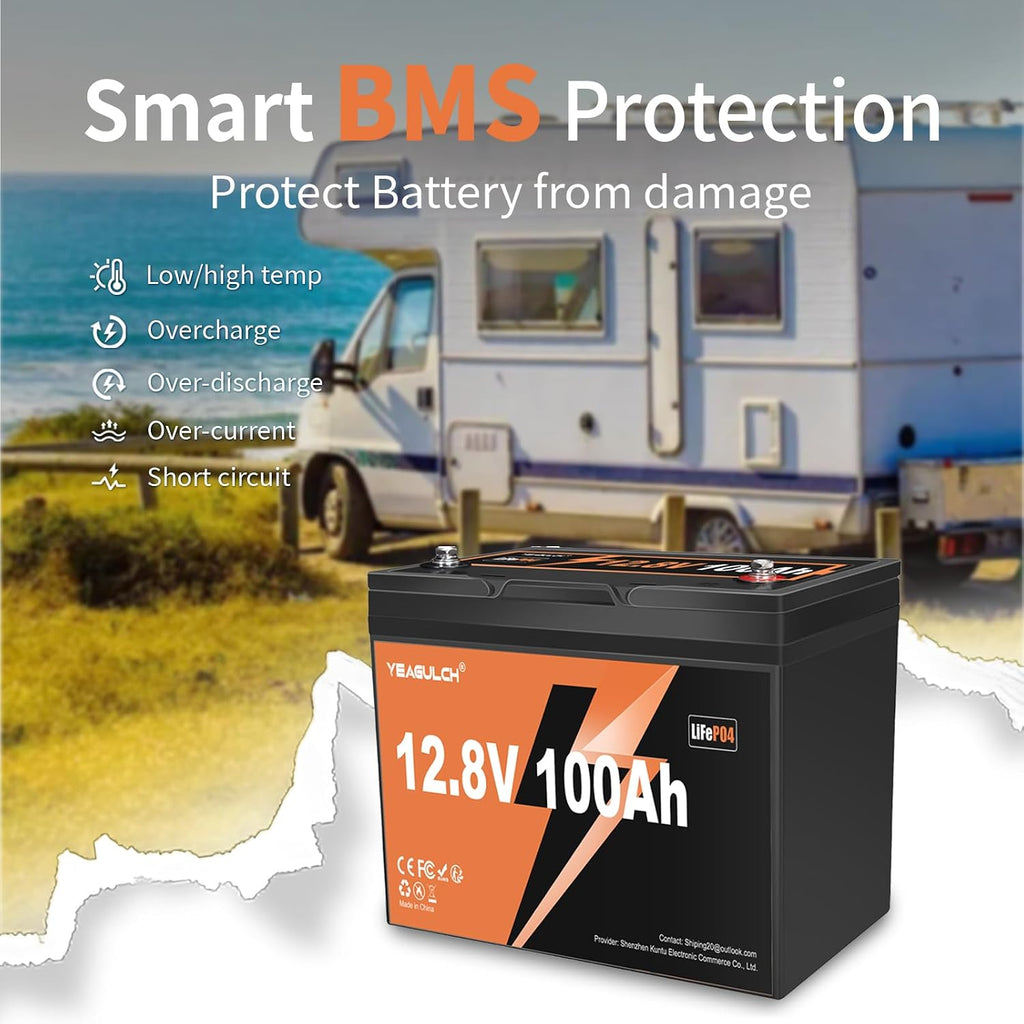 12V 100Ah LiFePO4 Lithium Battery BIC Group 31 with 100A BMS 1.28kWh | 15000+ Deep Cycle Rechargeable Lithium Iron