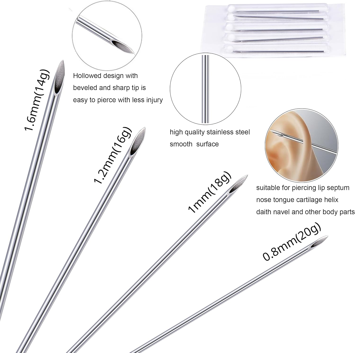 Ear Piercing Kit Stainless Steel Ear Piercing Needle Kit Disposable Earring Piercing Kit with Earring Stud Industrial