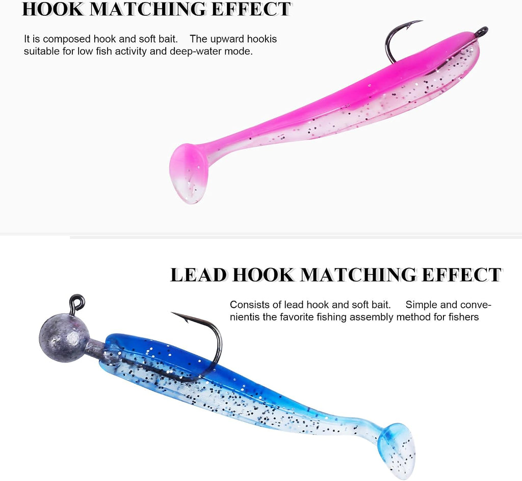 Soft Fishing Lures，90pcs Fishing Soft Plastic Lures and 5pcs Fishhook,Paddle Tail Swimbaits Soft Plastic Lures Kit