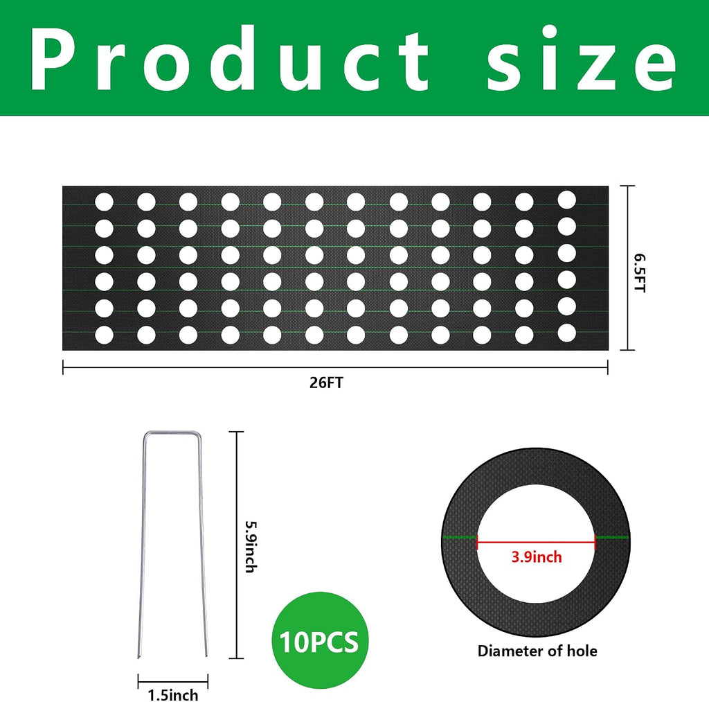 26 x 6.5 Ft Garden Weed Barrier Landscape Fabric with Planting Holes- Heavy-Duty Garden Weed Control Barrier- Weed