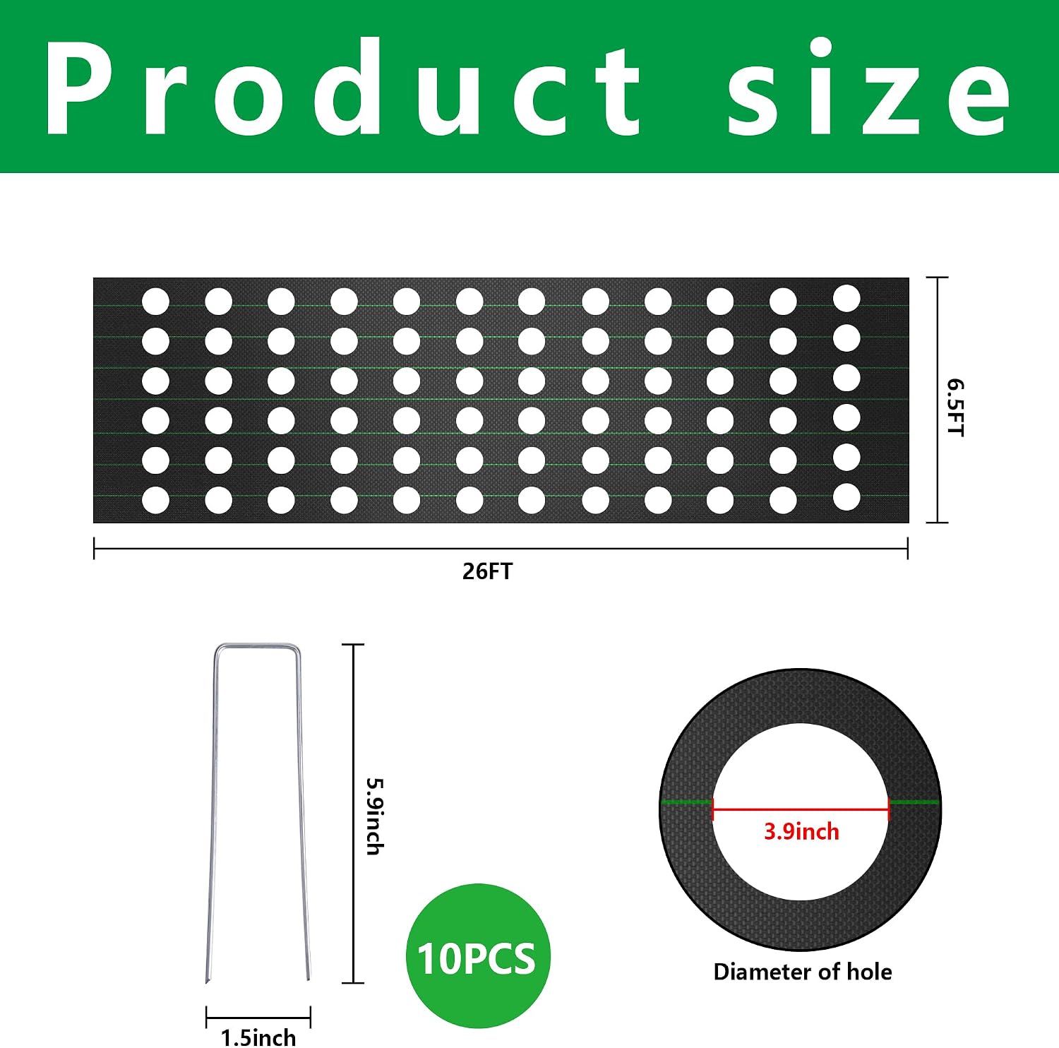 26 x 6.5 Ft Garden Weed Barrier Landscape Fabric with Planting Holes- Heavy-Duty Garden Weed Control Barrier- Weed