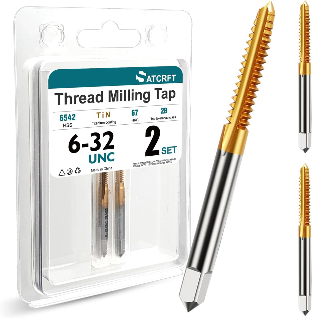 6-32 UNC Thread Tap Set, M2 HSS Right Hand Thread Milling Tap
