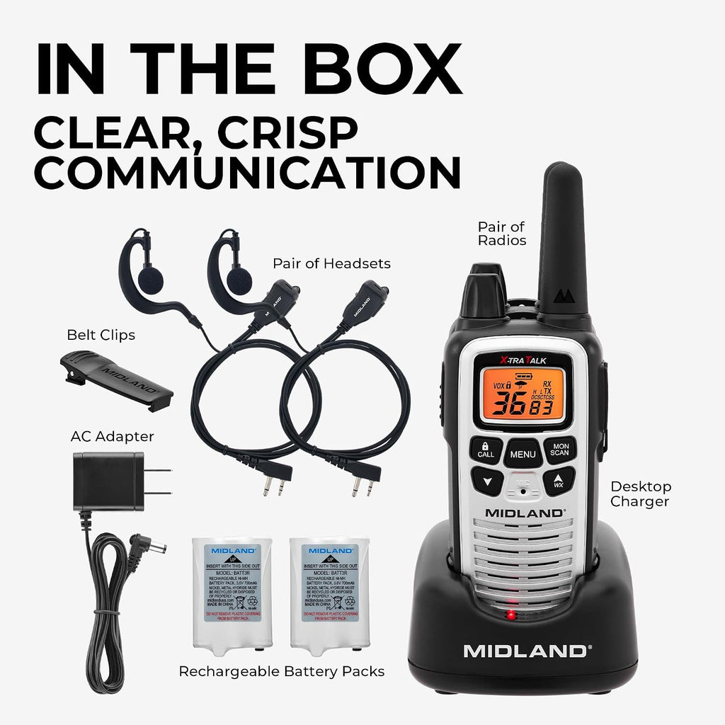 LXT600VP4 FRS License Free Walkie Talkies. Silver, 2 Pack | Up to 30 Mile Range Walkie Talkie, 36 Channels, 121
