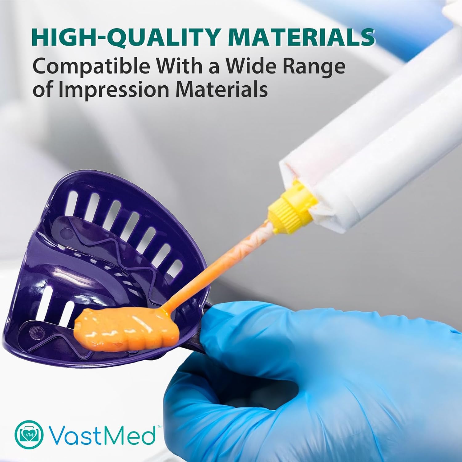 Dental Impression Tray Bag of 12 by Vastmed | Perforated Disposable Teeth Impression Trays | #1 Large Upper - Purple