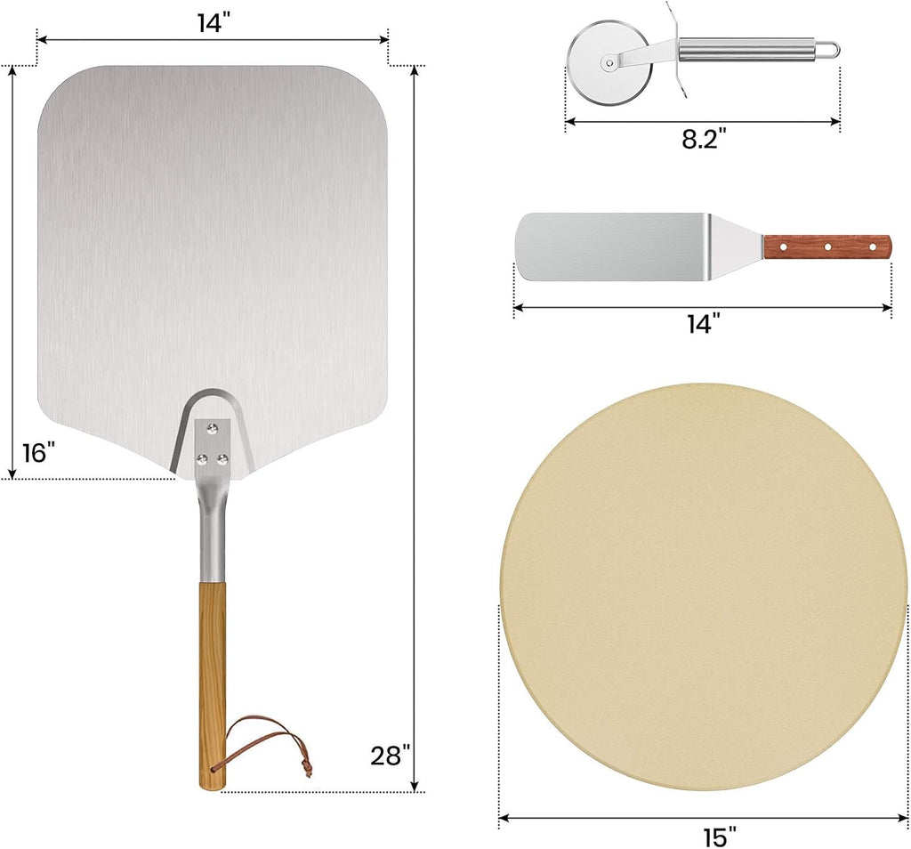 4 pcs Pizza Stone & Peel Set, Pizza Making Kit for Oven Grill BBQ