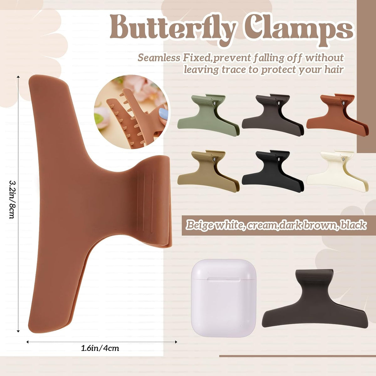 12 Pcs Matte Pastel Butterfly Hair Clips, Sectioning Claw Clips