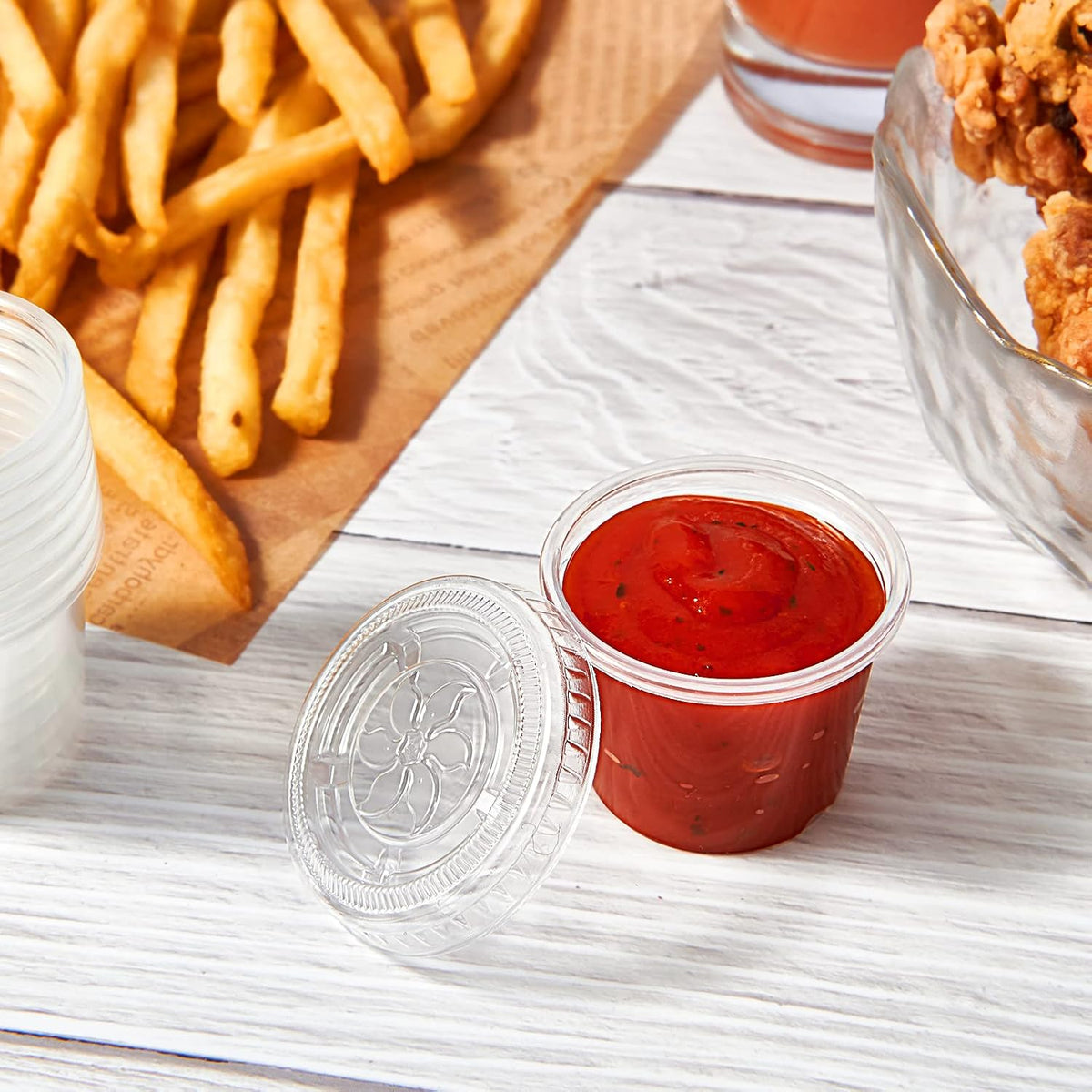 400 Sets 1 oz Plastic Portion Cups with Lids, Plastic Sauce Cups with Lids
