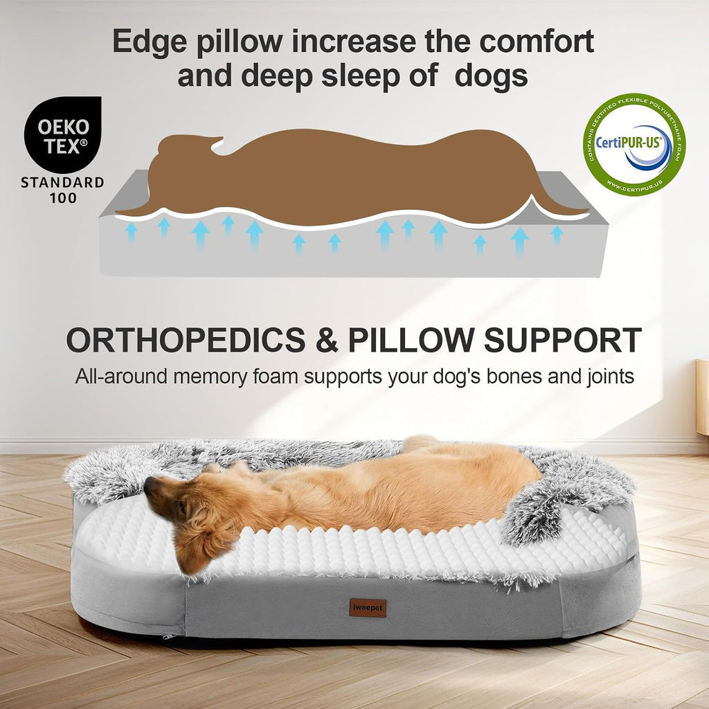 Fluffy Calming Orthopedic Dog Beds for Large & Extra Large Dogs, Supportive Dog Sofa Bed with 3.7 inch 28D Egg-Crate