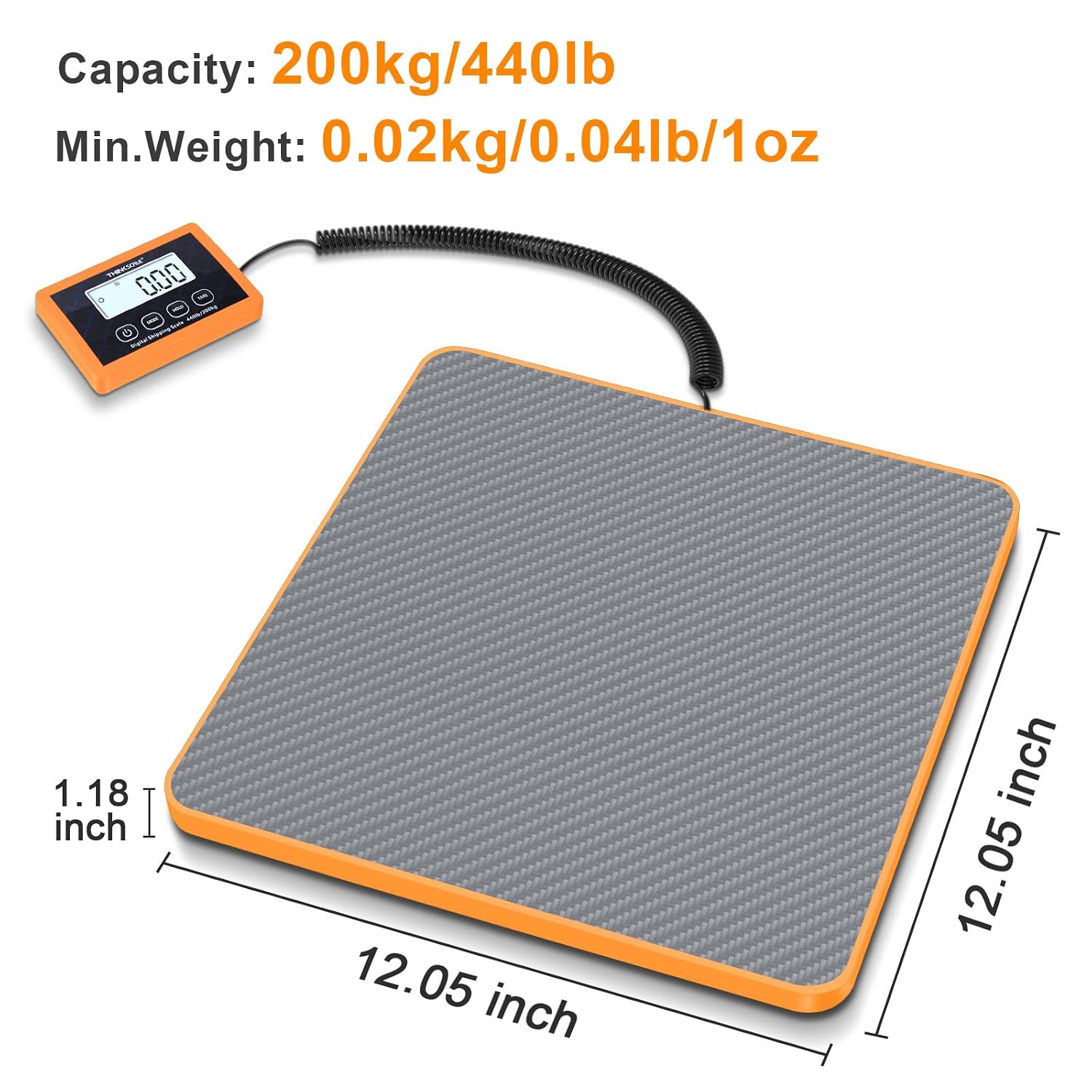 Shipping Scale, 440lb, 10g/1oz Postal Scale, Hold/Tare | Carbon Fiber Platform – Anti-Slip & Lightweight, Backlit LCD