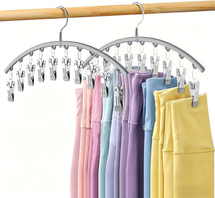 Legging Organizer for Closet, Metal Yoga Pants Hanger w/Rubber Coated 2 Pack w/10 Clips Hold 20 Leggings, Hangers