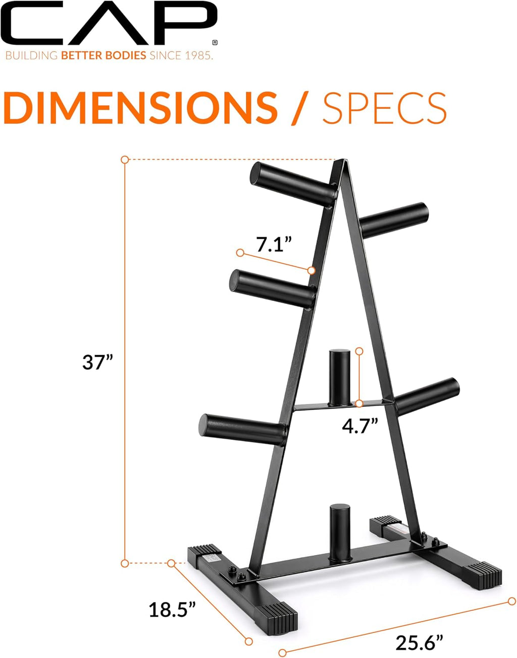 CAP 2-Inch Olympic Plate Tree Rack for Home Gym, Heavy-Duty A-Frame Weight Plate Storage Rack, Space-Saving Plate