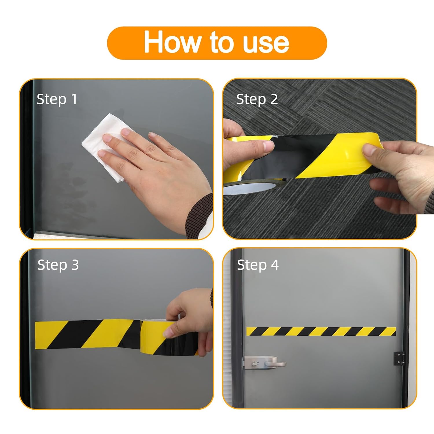 Hazard Warning Tape, Black & Yellow Safety Caution Tape - Strong Adhesive, No Residue, Flexible Hazard Tape for