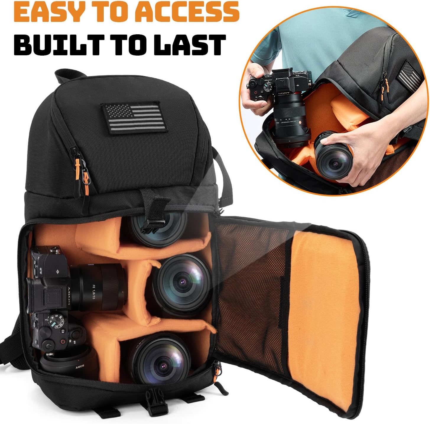 Camera Sling Bag for Photographers - Waterproof Single-Shoulder Camera Case with Adjustable Dividers, Rain Cover &