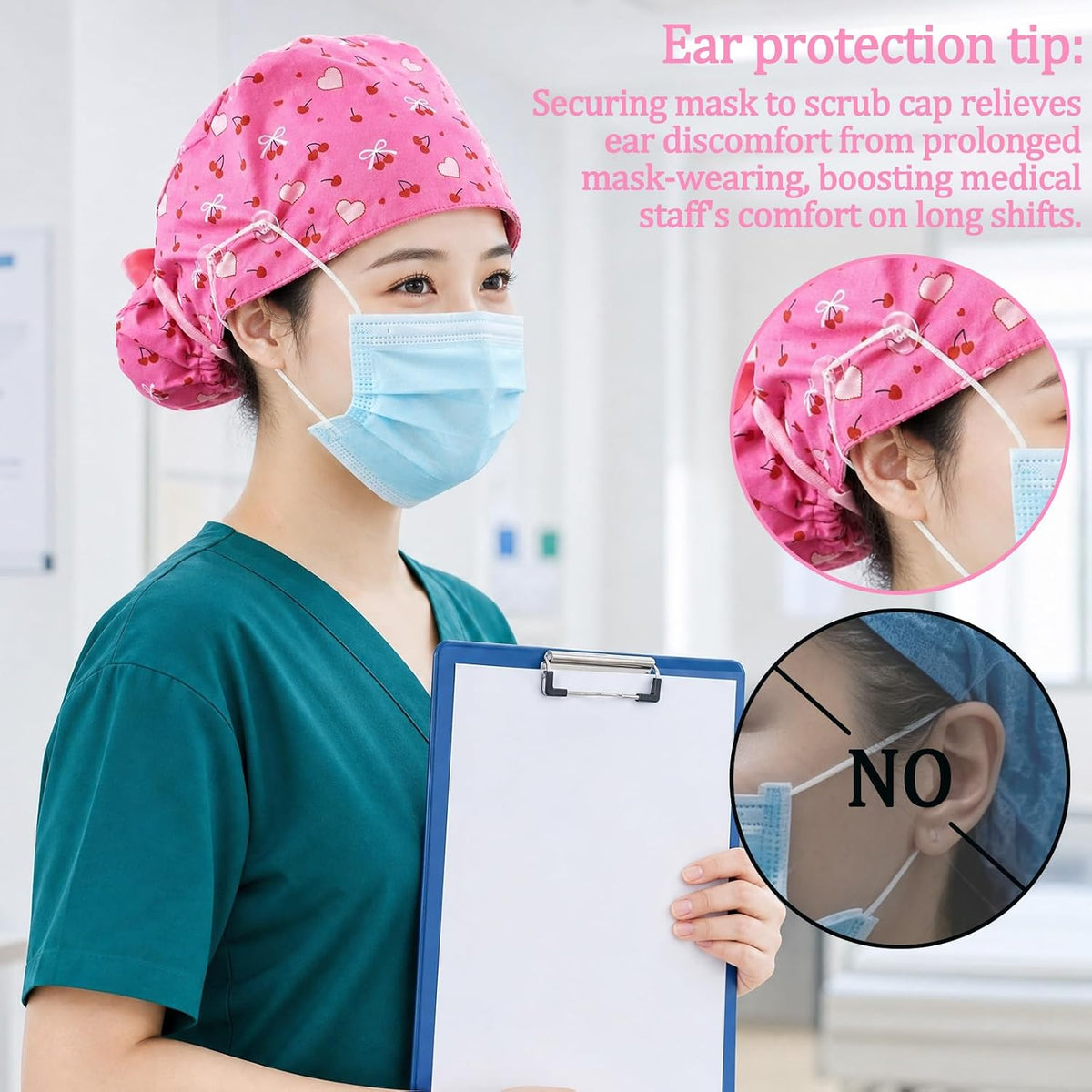 2 Pcs Scrub Cap for Women Nurse Hat with Badge Reel