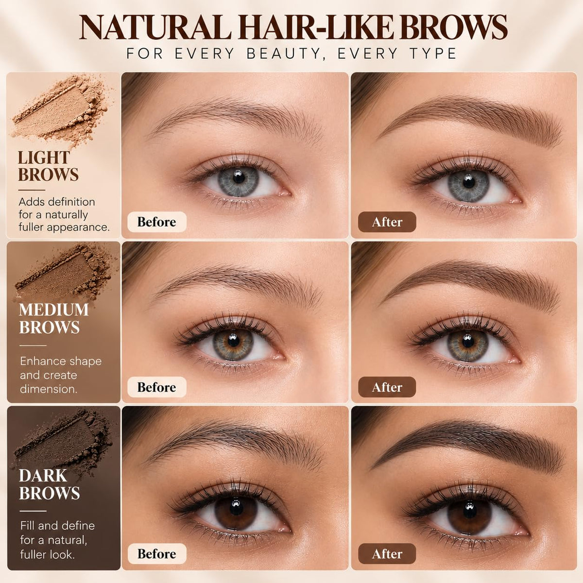 Eyebrow Stamp Kit with 3 Reusable Brow Stencils, Waterproof Eye brow Powder Stamp for Natural Defined Brows, Quick