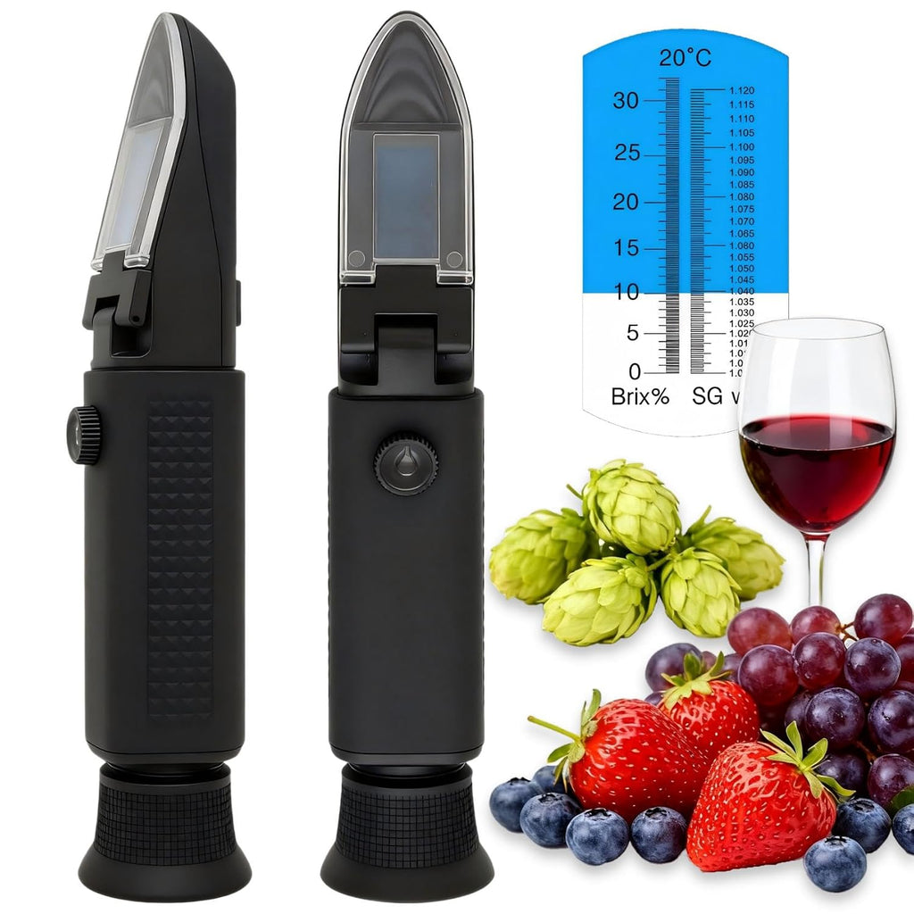 Brix Refractometer with ATC | 0-32% Dual Scale - Specific Gravity & Brix, Hydrometer in Wine Making and Beer Brewing