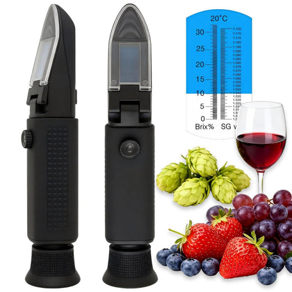 Brix Refractometer with ATC | 0-32% Dual Scale - Specific Gravity & Brix, Hydrometer in Wine Making and Beer Brewing
