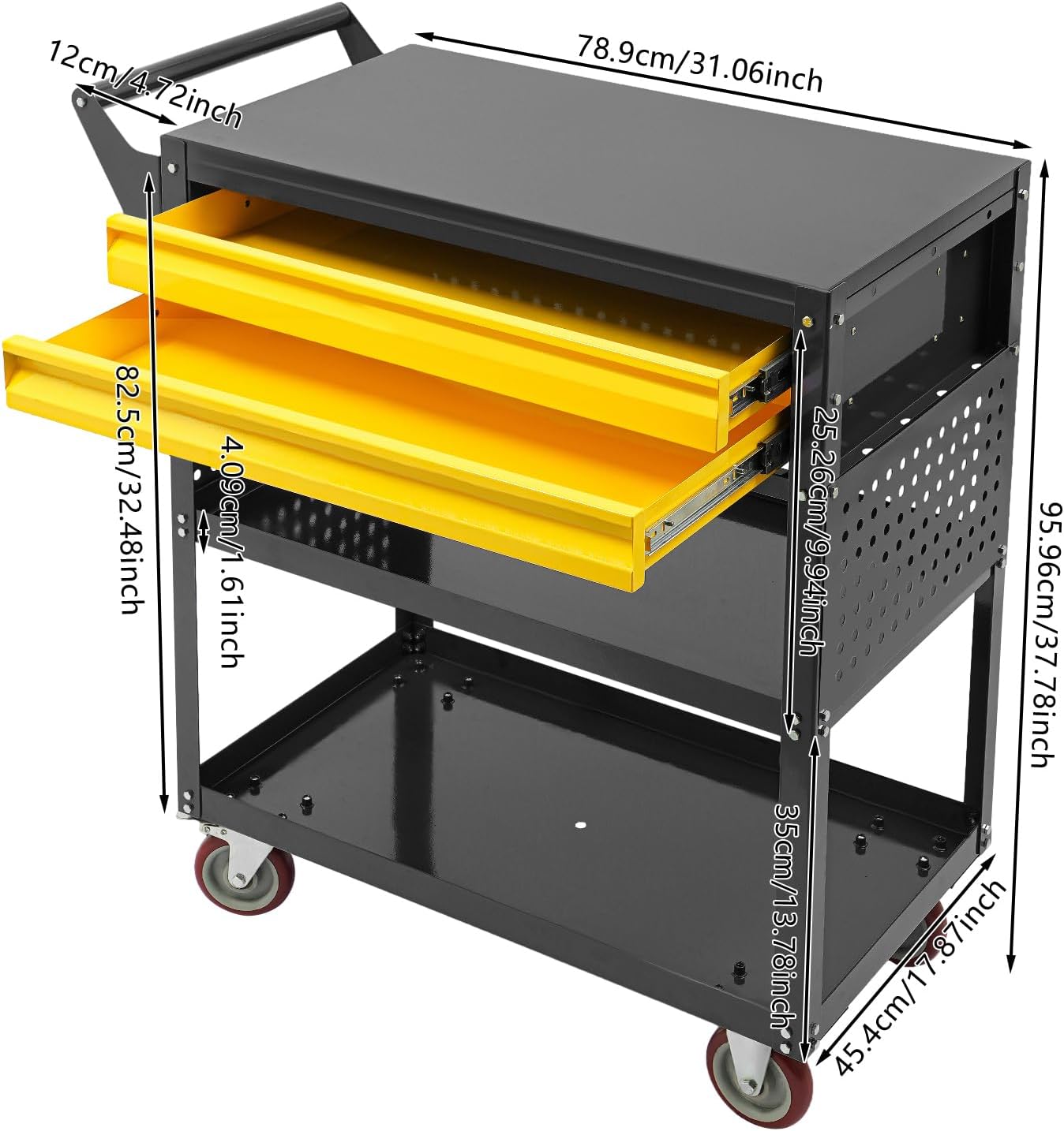 5-Tier Heavy Duty Tool Cart, 400Lbs Capacity Carbon Steel Rolling Cart with 2 Drawers, Mechanic Tool Storage