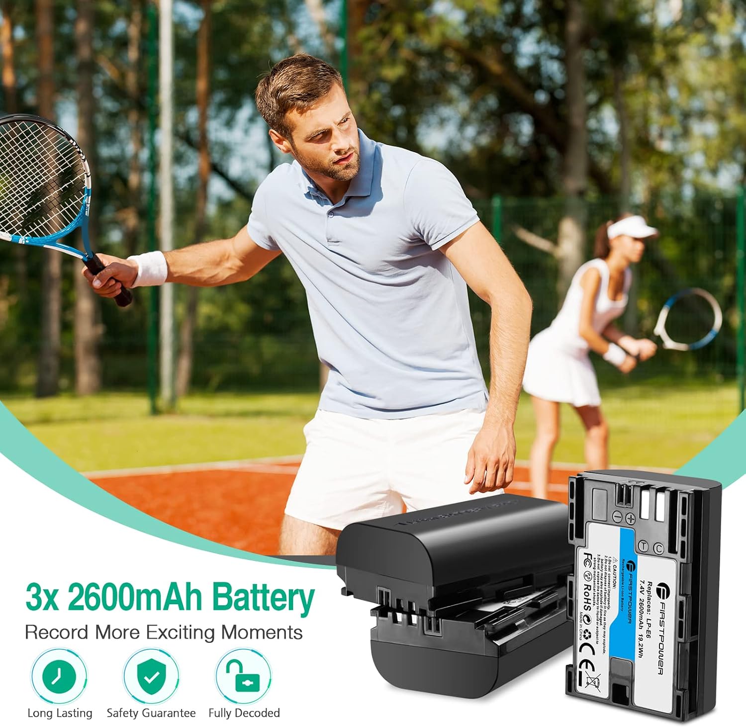 LP-E6 LP E6N Battery 3-Pack 2600mAh & Triple Slot Charger | Compatible with Canon EOS 5D Mark IV, 5D Mark III, 5D