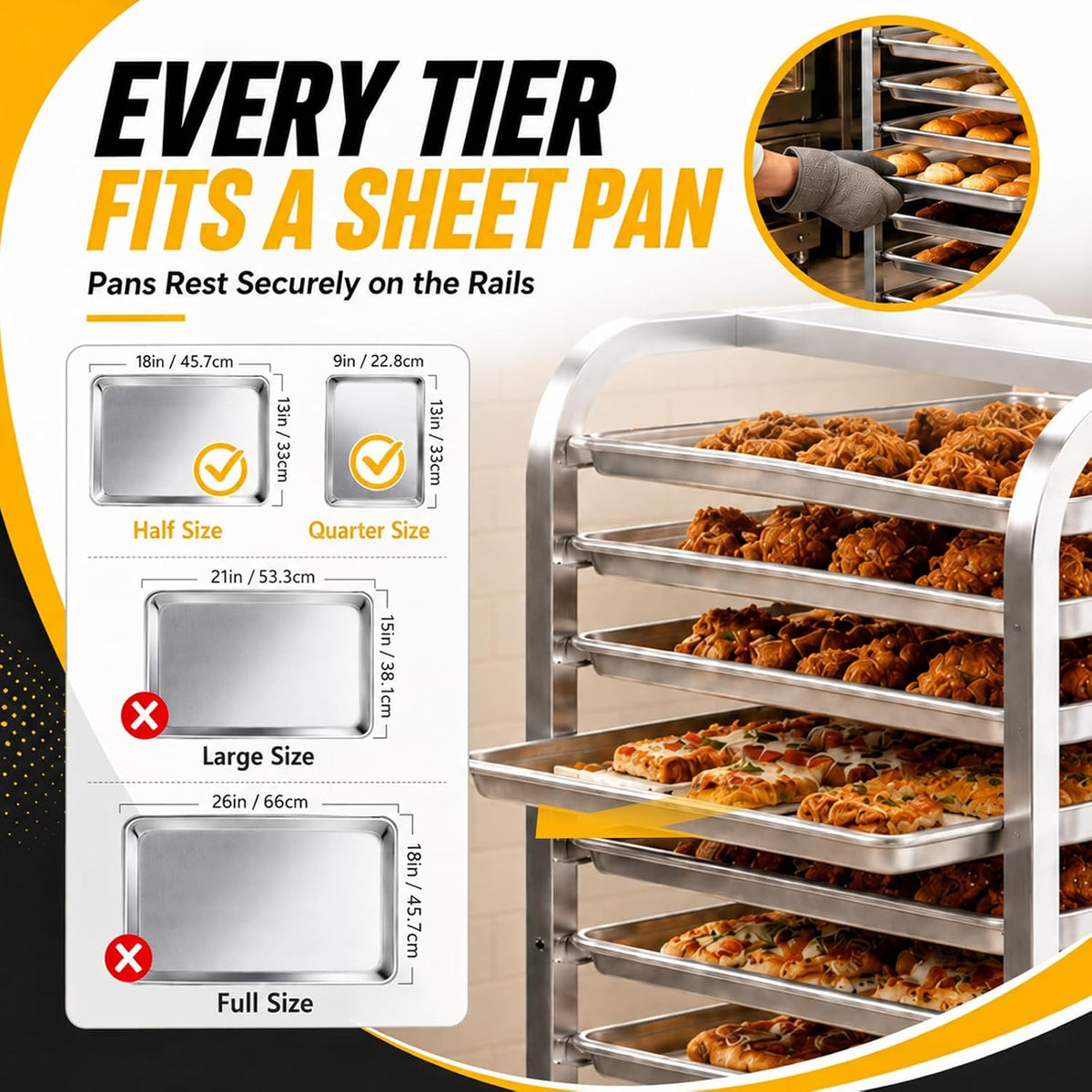 10-Tier Bun Pan Rack with Wheels for Home Use | 1/2 & 1/4 Sheet Pan|Baking Bread Cooling Rack|Speed Bun Pan Rack|Home