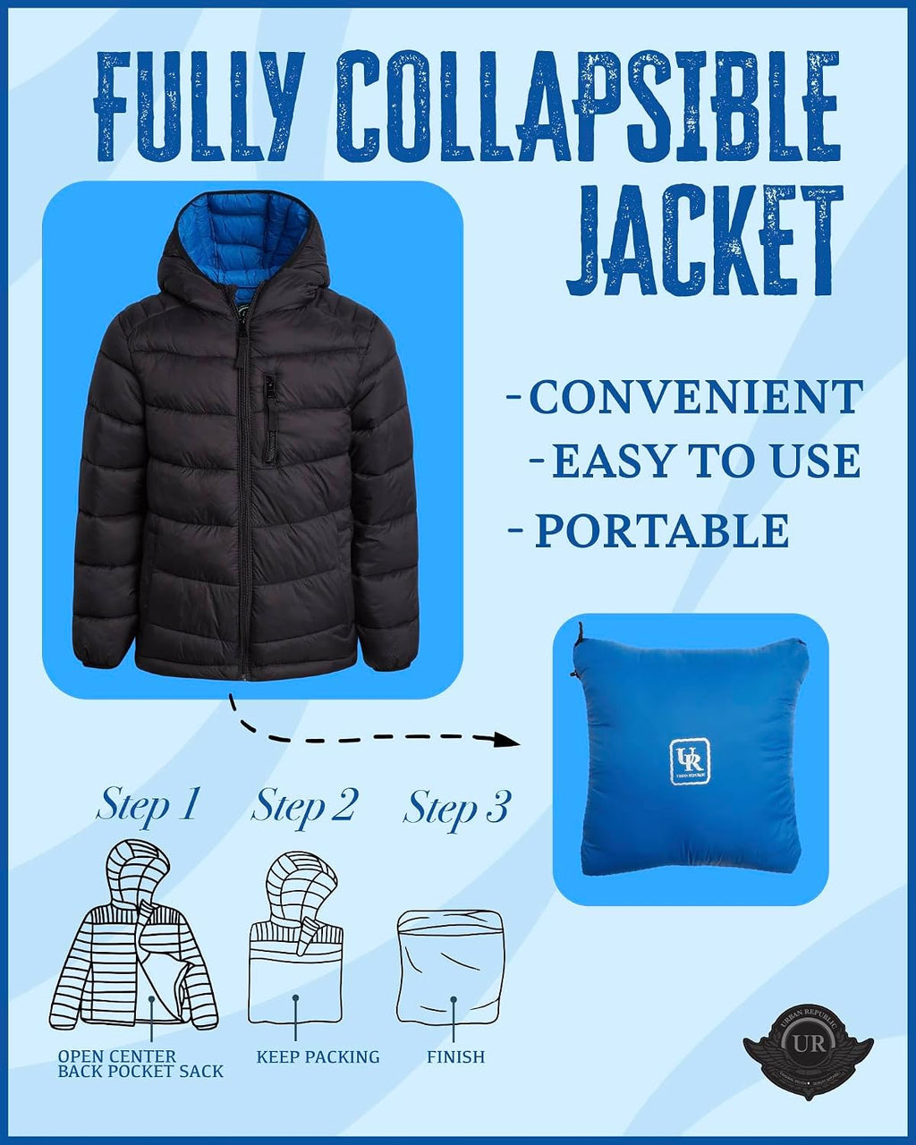 Boys Puffer Jacket - Packable Warm Insulated Hooded Boys Winter Coat with Pockets (Sizes 4-20)