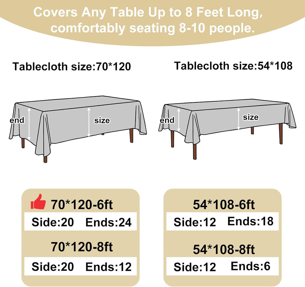 3 Pack Disposable White Rectangle Plastic Tablecloth, 70 x 120 Inch