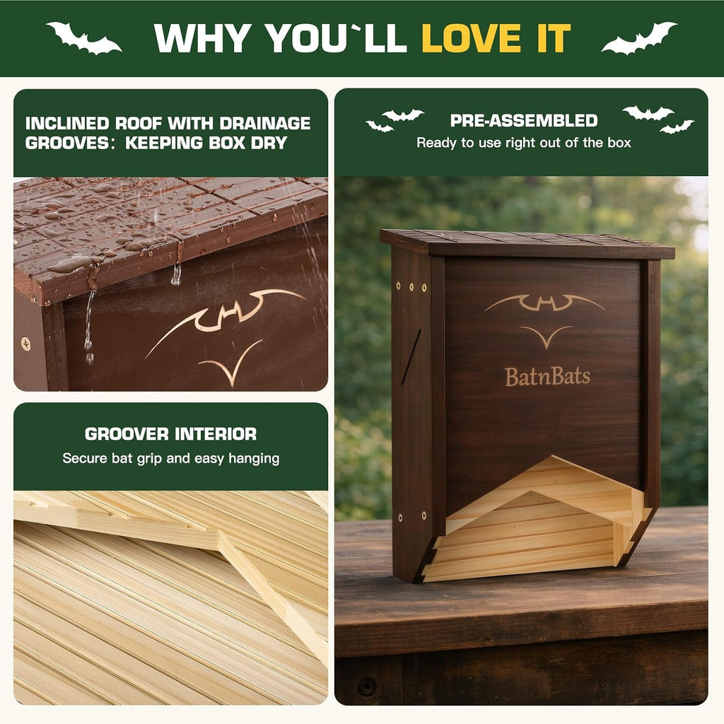 BatnBats Bat House for Outdoors, Bat Box for Outside, 2-Chamber Brown