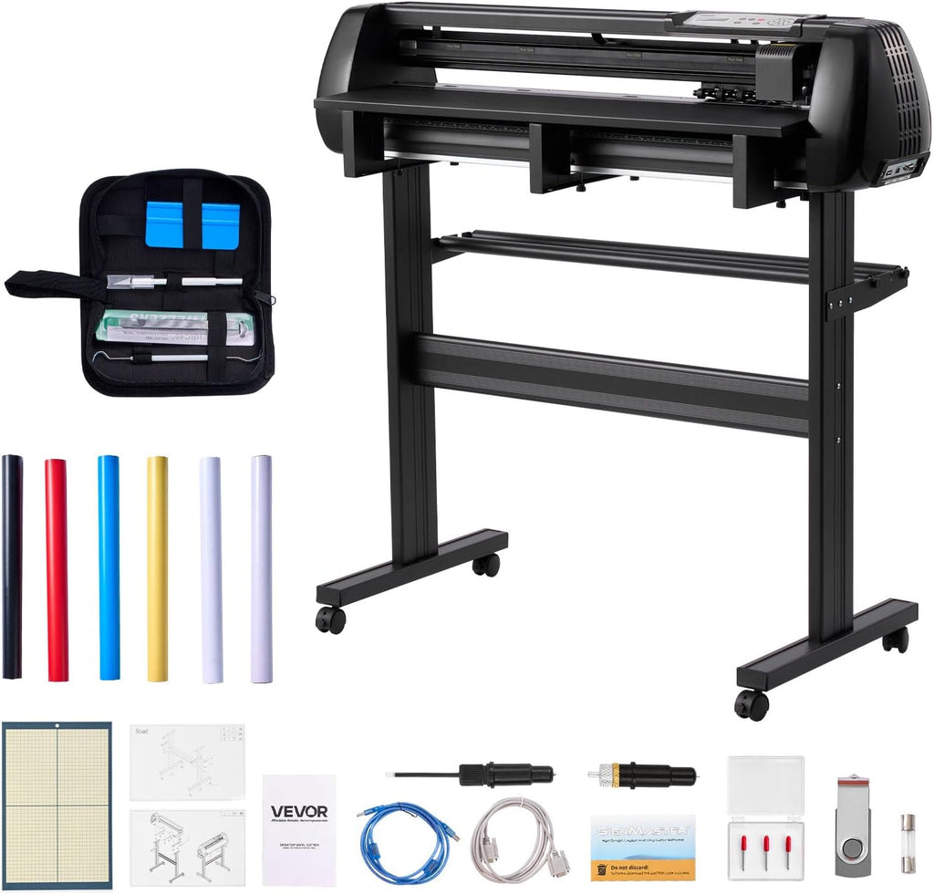 Vinyl Cutter Machine, 34 inch Max Feed Width, Dual Blades, Adjustable Force and Speed, LED Display, Vinyl Plotter
